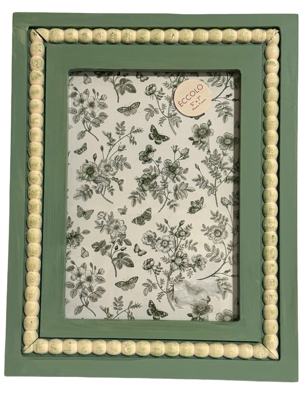 Èccolo Distressed Sage Green Wood Beaded 5x7 Picture Frame